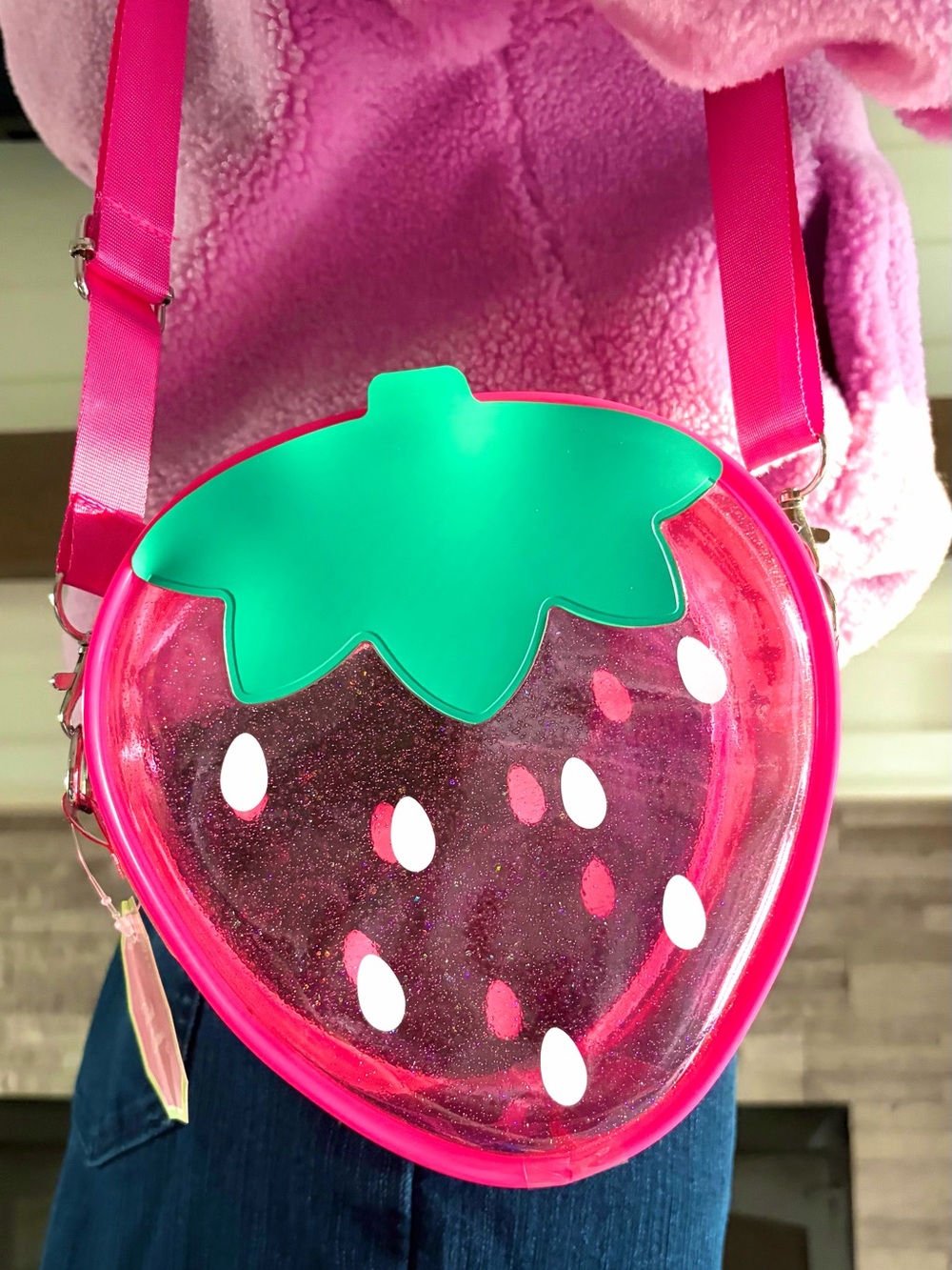 Clear See-Thru Sparkly Strawberry Glitter Bag - Picture 7 of 8